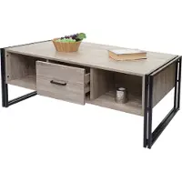 MCW Salontafel -A27b, bijzettafel woonkamertafel, 3D structuur, 45x110x60cm MVG-gecertificeerd, metaal ~ eiken look