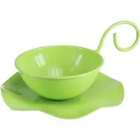 Viana Decoratieve metalen kop met schotel, lichtgroen, H8cm Ø11,5cm, 2 stuks