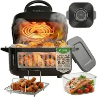 TurboTronic AFG6 Airfryer XXL met glazen bak- BPA & PFAS Vrij - 6L - Heteluchtfriteuse - Dual Heating - 50ºC tot 180ºC - 8 Kookprogramma's - Zwart