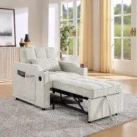 MODFU - Slaapbank - 3-In-1 En Uitschuifbaar Met USB-Laadfunctie - Minimalistisch - Voor Woonkamer - Hout En Stof - Beige