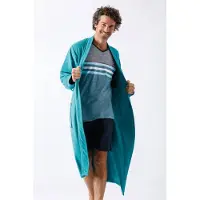 Hajo badstof heren badjas turquoise | Maat 54