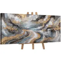 YS Canvas schilderij panoramisch 115x50 handgeschilderd goud van de winden abstract – -Art Gallery – Luxe wanddecoratie voor woonkamer – Modern schilderij voor hal