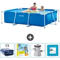 Intex Rechthoekig Frame Zwembad - 220 x 150 x 60 cm - Blauw - Inclusief Solarzeil - Onderhoudspakket - Zwembadfilterpomp - Vloertegels