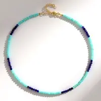 Cavill - Verguld Zilveren Halsketting 925 Sterling - Amazoniet 28ct & Lapis Lazuli 8ct - 45 cm - Ronde Facet Kralen