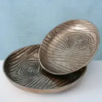Boltze Schaal- Decoratie schaal - Rond - 2 set - Hout Nerf- Goud - Ø23cm - Ø26cm - Hoog4.5cm