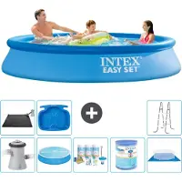 Intex Rond Opblaasbaar Easy Set Zwembad - 305 x 61 cm - Blauw - Inclusief Pomp - Solarzeil - Onderhoudspakket - Filter - Grondzeil - Solar Mat - Ladder - Voetenbad - 9-delig