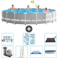 Intex Ronde Zwembad met Prisma Frame – 610 x 132 cm – Grijs – Inclusief pomp, ladder, bodemzeil, afdekking, onderhoudspakket, filter en zonnepaneel