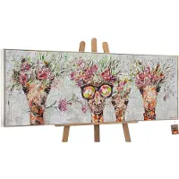 YS Canvas schilderij panoramisch handgeschilderd giraffen dieren savanne – -Art Gallery – Unieke wanddecoratie voor woonkamer – Bijzonder schilderij voor kinderkamer en hal