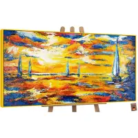 YS Canvas schilderij groot handgeschilderd zeespiegel maritiem mysterieus – -Art Gallery – Mysterieuze wanddecoratie voor woonkamer – Modern schilderij voor slaapkamer en hal