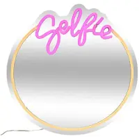 Atmosphera Neon Wandspiegel Selfie - LED - rond - roze - oplaadbaar - D35 cm - decoratie spiegel