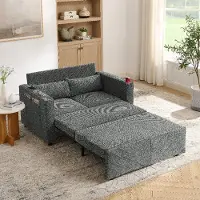 MODFU - Slaapbank - 3-In-1 - Uitschuifbaar Met Usb-Laadpoorten - Minimalistisch - Voor Woonkamer Of Logeerkamer - Hout En Stof - Donkergrijs