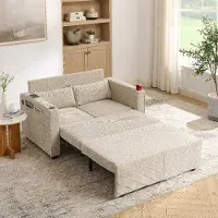 MODFU - Slaapbank - 3-In-1 Functie En USB-Oplaadpoorten - Minimalistisch - Woonkamer - Hout En Stof - Beige