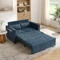 STILVORA Slaapbank 2-Zits - Uitschuifbaar Met Usb-Oplaadpunten - Voor Woonkamer En Logeerkamer - Hout En Stof Marineblauw
