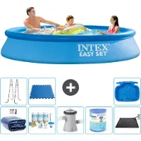 Intex Rond Opblaasbaar Easy Set Zwembad - 305 x 61 cm - Blauw - Inclusief Solarzeil - Onderhoudspakket - Zwembadfilterpomp - Filter - Solar Mat - Ladder - Voetenbad - Vloertegels - 9-delig