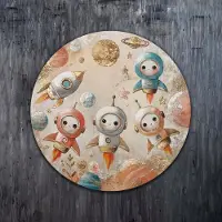 YS Canvas schilderij 60x60 cm handgeschilderd baby astronauten kosmisch speels – -Art Gallery – Charmante wanddecoratie voor woonkamer – Schilderij voor kinderkamer en hal