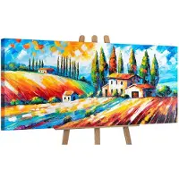 YS Canvas schilderij panoramisch 115x50 handgeschilderd bloeiende velden natuur – -Art Gallery – Frisse wanddecoratie voor woonkamer – Modern schilderij voor hal