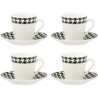 J-Line koffietas + bord Pied-Poule - porselein - wit - doos van 4