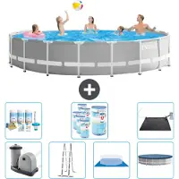 Intex Ronde Zwembad met Prismaframe – 548 x 122 cm – Grijs – Inclusief pomp, ladder, bodemzeil, afdekking, onderhoudspakket, filter en zonnepaneel