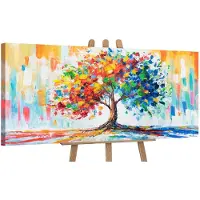 YS Canvas schilderij panoramisch 115x50 handgeschilderd kleuren van de natuur natuur – -Art Gallery – Frisse wanddecoratie voor woonkamer – Modern schilderij voor hal