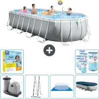 Intex Ovaal Prism Frame Zwembad – 610 x 305 x 122 cm – Grijs – Inclusief pomp, ladder, grondzeil, afdekking, onderhoudspakket en filter