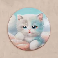 YS Rond canvas schilderij ⌀90 cm handgeschilderd pluizebold zacht charmant – -Art Gallery – Schattige wanddecoratie voor kinderkamer en woonkamer