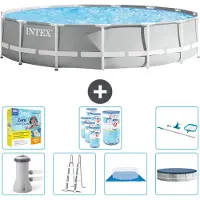 Intex Ronde zwembad met prismaraster – 457 x 107 cm – Grijs – inclusief pomp, ladder, bodemzeil, afdekking, onderhoudspakket, filter en reinigingsset