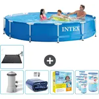 Intex Rond Frame Zwembad - 366 x 76 cm - Blauw - Inclusief Pomp Solarzeil - Onderhoudspakket - Filters - Solar Mat
