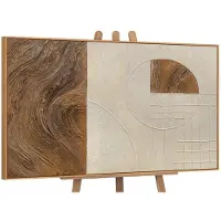 YS Canvas schilderij 120x80 cm handgeschilderd lijnen en cirkels – -Art Gallery – Lijst: Hout – Luxe wanddecoratie