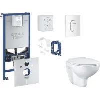 GROHE Rapid SLX - Set voor voorwandinstallatie, toilet, SoftClose-zitting, Arena Cosmopolitan-knop en set voor het inwerpen van tabletten, alpenwit SANI11BB3134