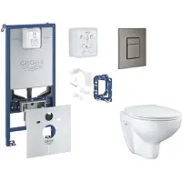 GROHE Rapid SLX - Set voor voorwandinstallatie, toilet, SoftClose-zitting, Skate Cosmopolitan-knop en set voor het inwerpen van tabletten, geborsteld Hard Graphite SANI11BB5126