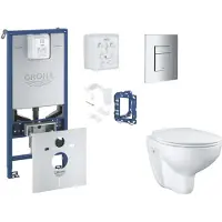 GROHE Rapid SLX - Set voor voorwandinstallatie, closet, SoftClose-zitting, Skate Cosmopolitan-knop en set voor het inwerpen van tabletten, chroom SANI11BB2125