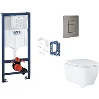 GROHE Rapid SL - Set voor voorwandinstallatie, toilet, SoftClose-zitting, Skate Cosmopolitan-knop en set voor het inwerpen van tabletten, geborsteld Hard Graphite SANI11BB5140