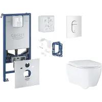 GROHE Rapid SLX - Set voor voorwandinstallatie, toilet, SoftClose-zitting, Arena Cosmopolitan-knop en set voor het inwerpen van tabletten, alpenwit SANI11BB3143