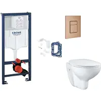 GROHE Rapid SL - Set voor voorwandinstallatie, toilet, SoftClose-zitting, Skate Cosmopolitan-knop en set voor het inwerpen van tabletten, geborsteld Warm Sunset SANI11BB4155