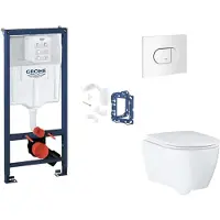 GROHE Rapid SL - Set voor voorwandinstallatie, toilet, SoftClose-zitting, Arena Cosmopolitan-knop en set voor het inwerpen van tabletten, alpenwit SANI11BB3156