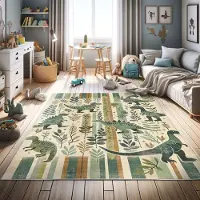 Abakuhaus Vloerkleed - Woonkamer Tapijt - dinosaurus – Hoogpolig – 60 x 152 cm – lauriergroenblauw