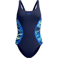 Speedo Hyperboom Muscleback Dames Sportbadpak - Kleurvast Badpak Dames - Chloorbestendig Zwempak Dames - Sportbadpak Dames met Muscleback-rug - Marine/Blauw - 38