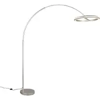 TRIO Booglamp - vloerlamp Amador, dimbaar, alu / grijs / zink, Woon-/ Eetkamer, metaal, Modern, booglamp