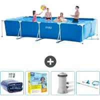 Intex Rechthoekig Frame Zwembad - 450 x 220 x 84 cm - Blauw - Inclusief Solarzeil - Onderhoudspakket - Zwembadfilterpomp - Schoonmaakset