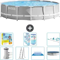 Intex Ronde Zwembad met Prismaframe – 427 x 107 cm – Grijs – Inclusief pomp, ladder, bodemzeil, afdekking, onderhoudspakket, filter en reinigingsset