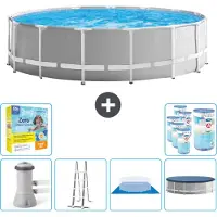 Intex Ronde zwembad met prismaramen – 457 x 122 cm – Grijs – Inclusief pomp, ladder, bodemzeil, afdekking, onderhoudspakket en filter