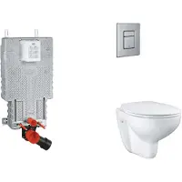 GROHE Uniset - Set voorwandinstallatie, toilet, SoftClose-zitting en Skate Cosmopolitan-bedieningsplaat, geborsteld roestvrij staal SANI15BB2103