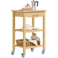 SoBuy Keukenwagen, bamboe, met 2 planken, opbergmeubel, model FKW135-N