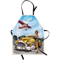 Abakuhaus Pin-up-meisje-kookschort, vintage-dubbeldekker, vuil- en waterafstotend, moderne druktechniek, meerkleurig