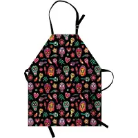 Abakuhaus Dag van de Doden Koks schort, herhalend patroon met Mexicaans kleurrijk ontwerp, in hoogte verstelbaar, kleuren blijven helder, vervagen niet, zwart magenta