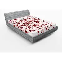 Abakuhaus Bloederig hoeslaken, eng met bloedspatten, zachte decoratieve stof met elastische band, 140 x 200 cm, wit rood