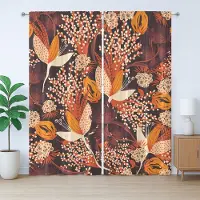 Abakuhaus Rustiek Herfstgordijn, Bloemenprint Herfst, met Bandjes en Haakjes voor de Woonkamer, 280 x 225 cm, Oranje Gedroogde Roos Beige