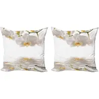 Abakuhaus – Bloemen-kussenhoezen-set 2x50x50 cm – wit-oranje – dubbelzijdig