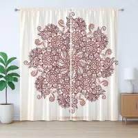 Abakuhaus Mandala Rustiek Gordijn, Boheemse Universum Kosmos, met Bandjes, Lussen en Haken voor de Woonkamer, 280 x 260 cm, Bordeauxrood Ivoor