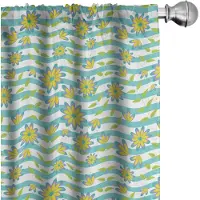 Abakuhaus – Gordijnen met bloemen Set 2x75x175 cm – Seafoam en mosterdgeel – Microvezel
